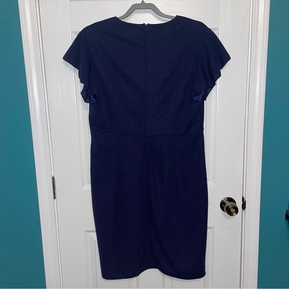 Manydress Women's Flutter Sleeve Bodycon V Neck Summer Dress Wrap Ruched XL Navy - Picture 5 of 6